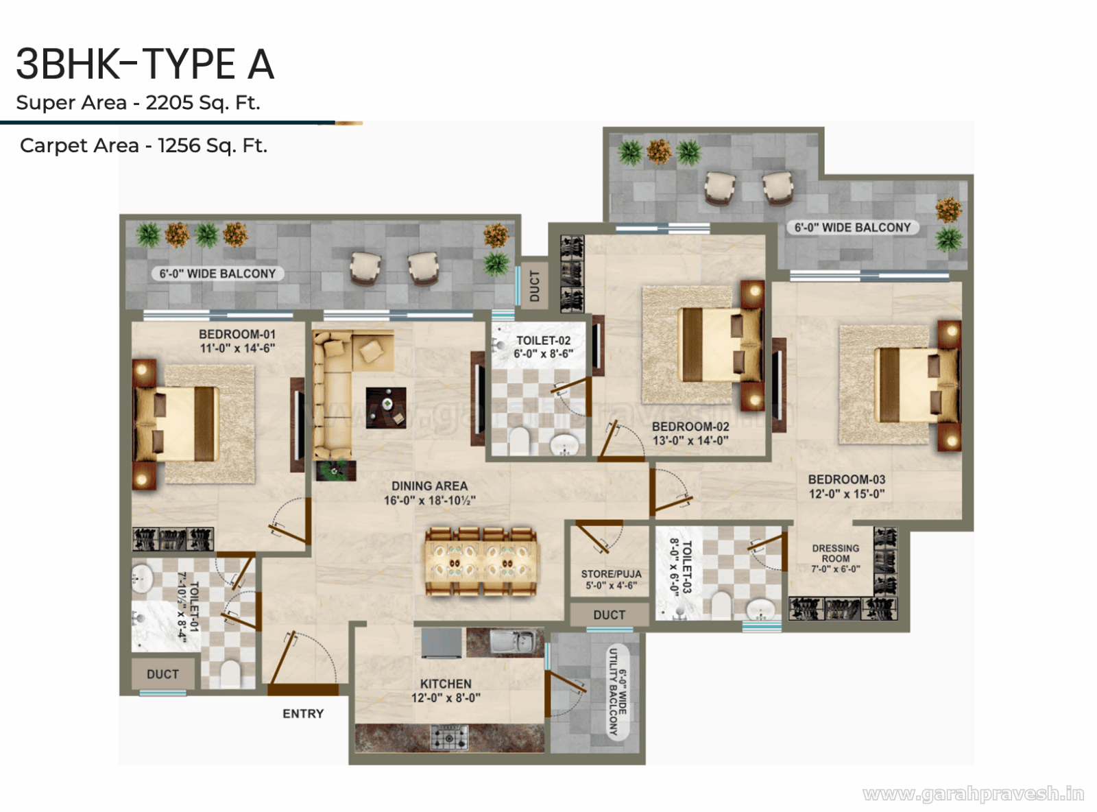 Floor plan — 3BHK, Genesis Heights