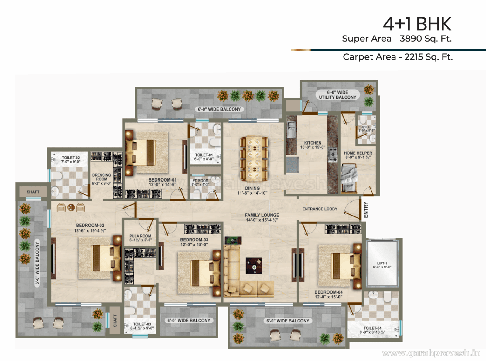 Floor plan — 4 BHK, Genesis Heights