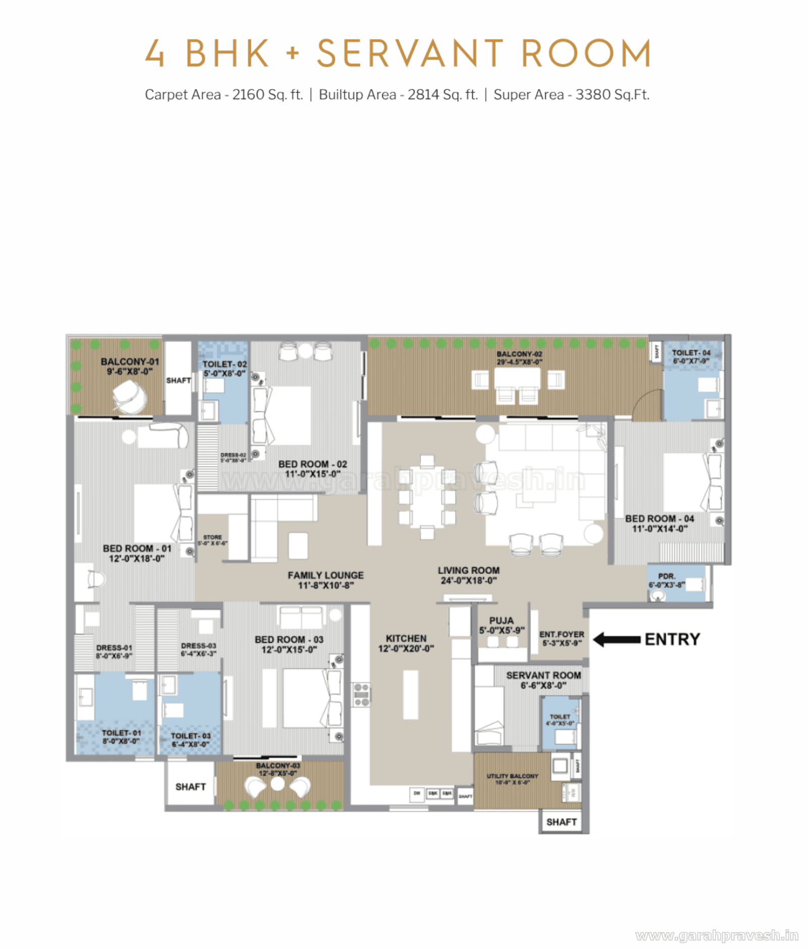 Floor plan — 4BHK + Servant Room, Affinity Belgravia