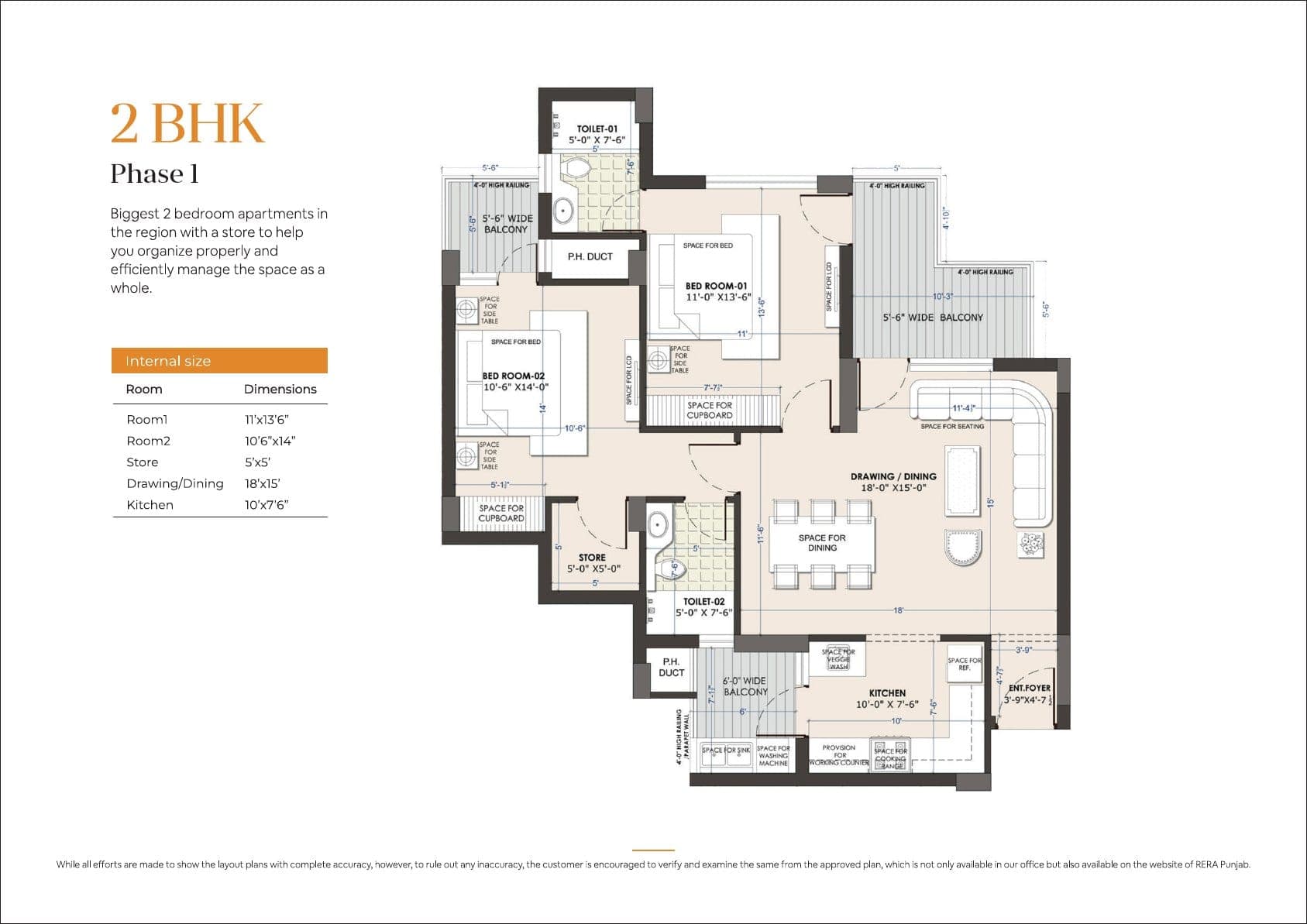 Floor plan — 2BHK, Escon Primera