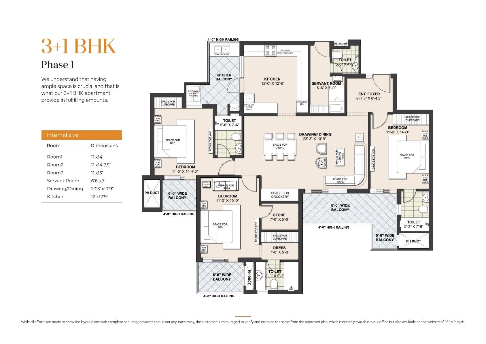 Floor plan — 3+1 BHK, Escon Primera