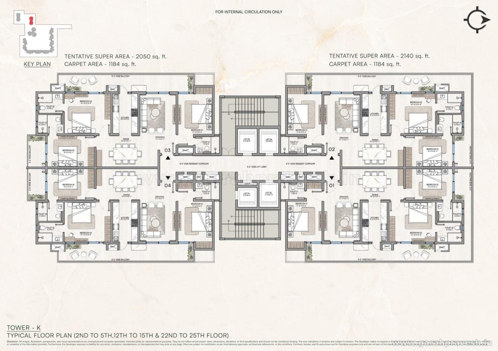 Floor plan — 3BHK, KS One-O-8