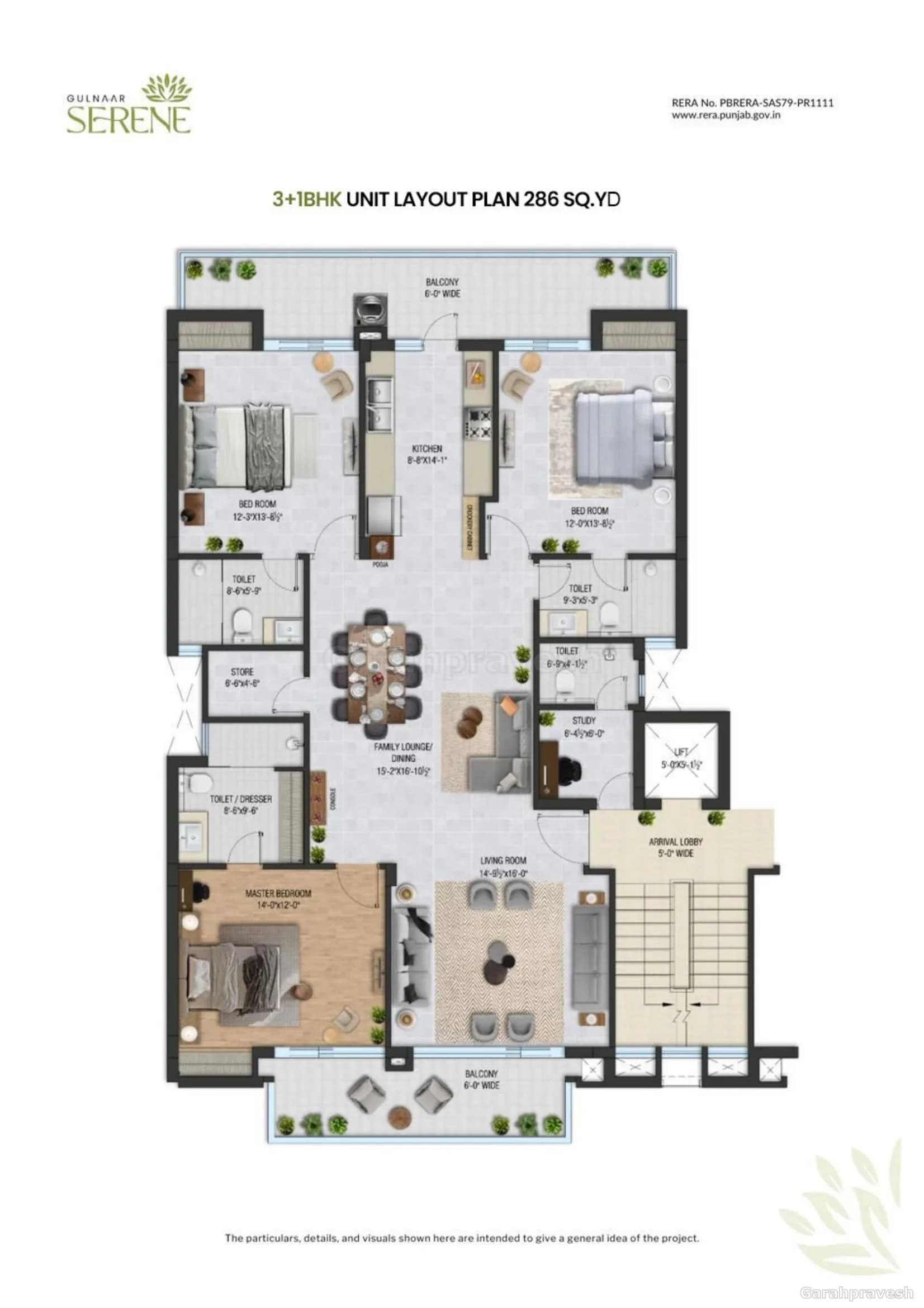 Floor plan — 3+1 BHK, Gulnaar Serene