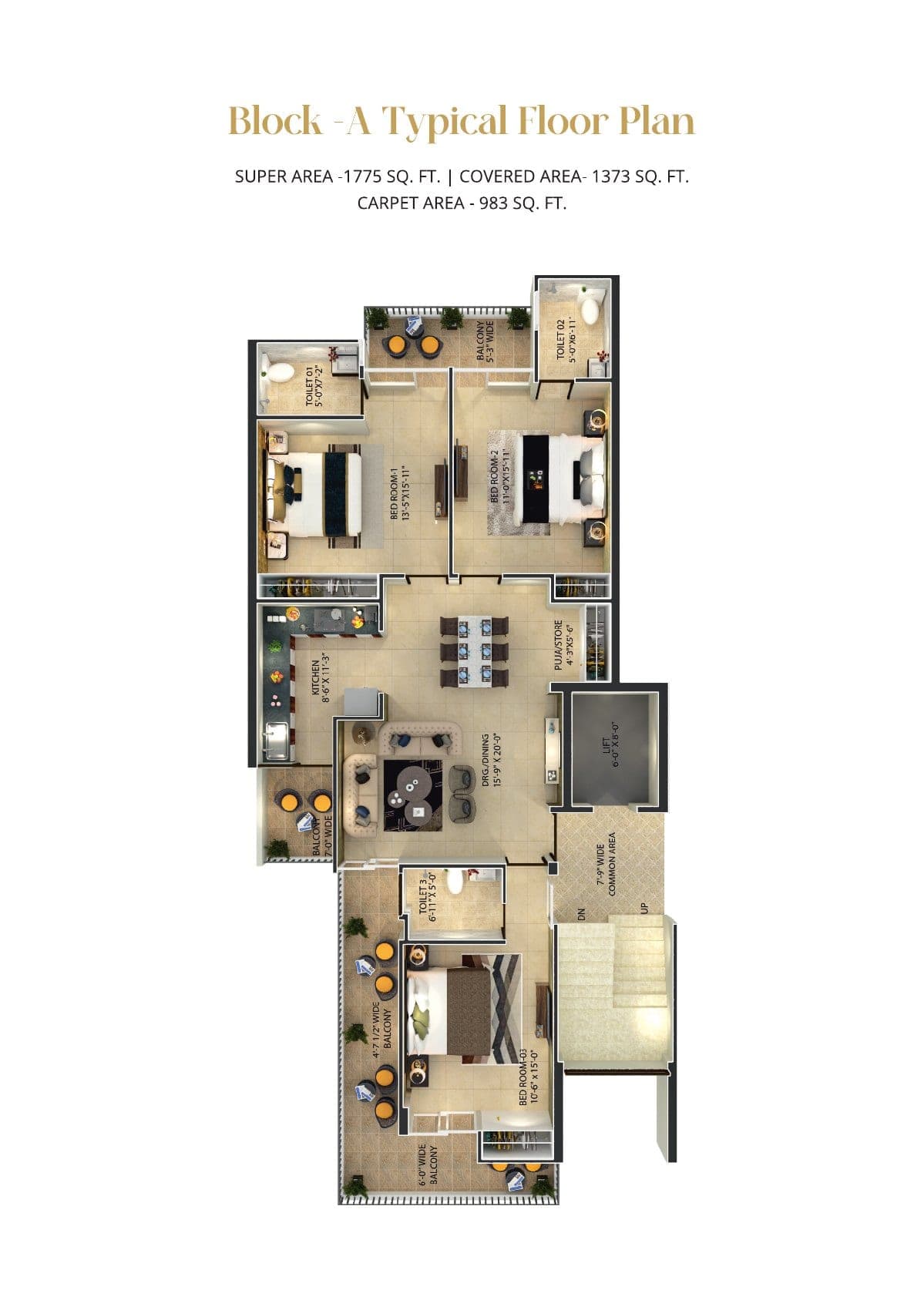 Floor plan — 3BHK · Block A, Hermitage Centralis