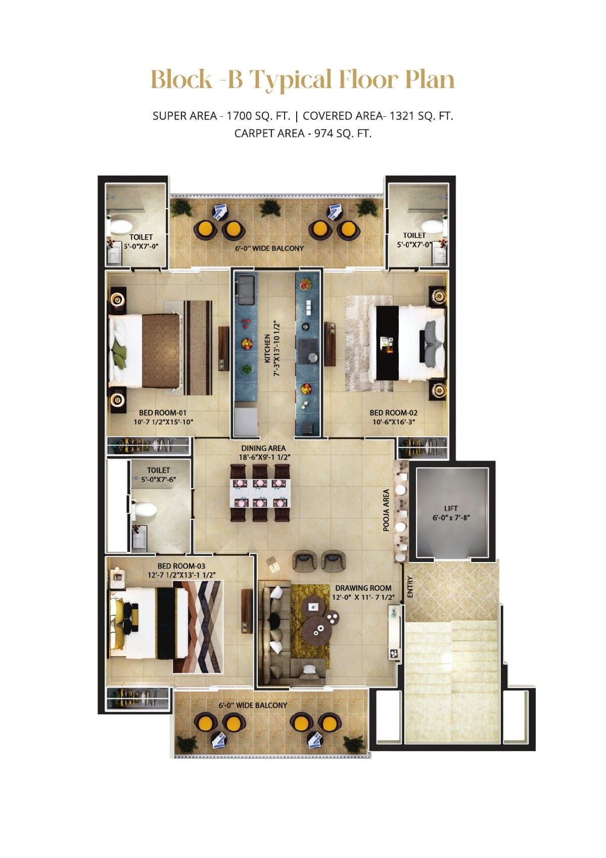 Floor plan — 3BHK · Block B, Hermitage Centralis