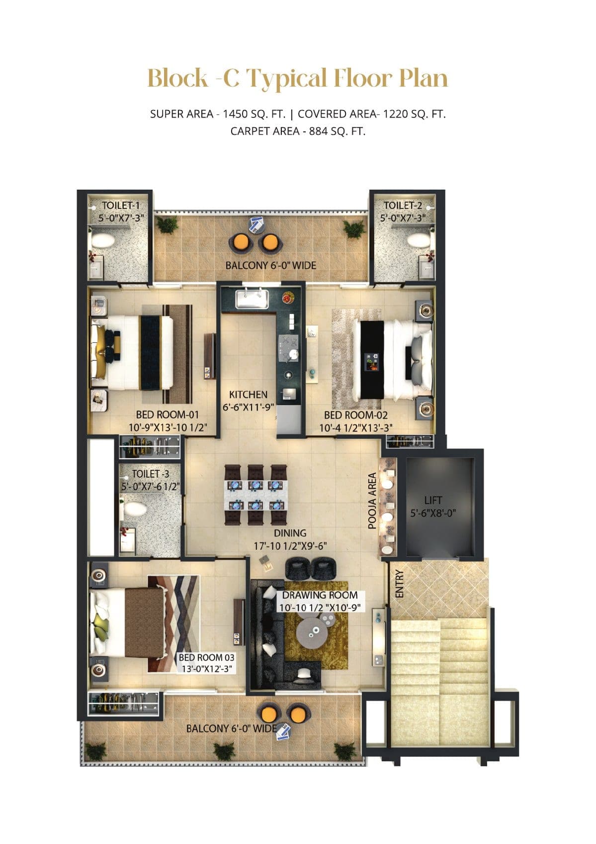 Floor plan — 3BHK · Block C, Hermitage Centralis