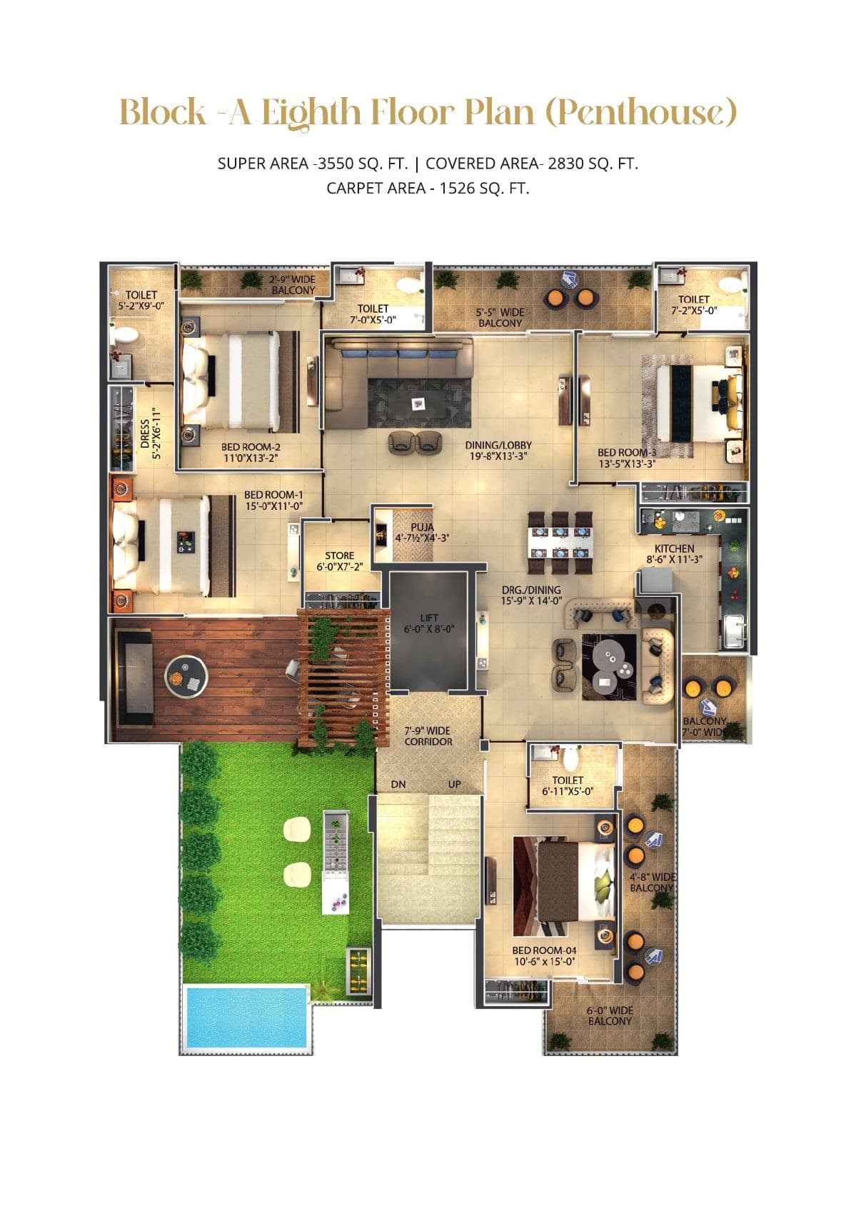 Floor plan — 4BHK Penthouse · Block A, Hermitage Centralis