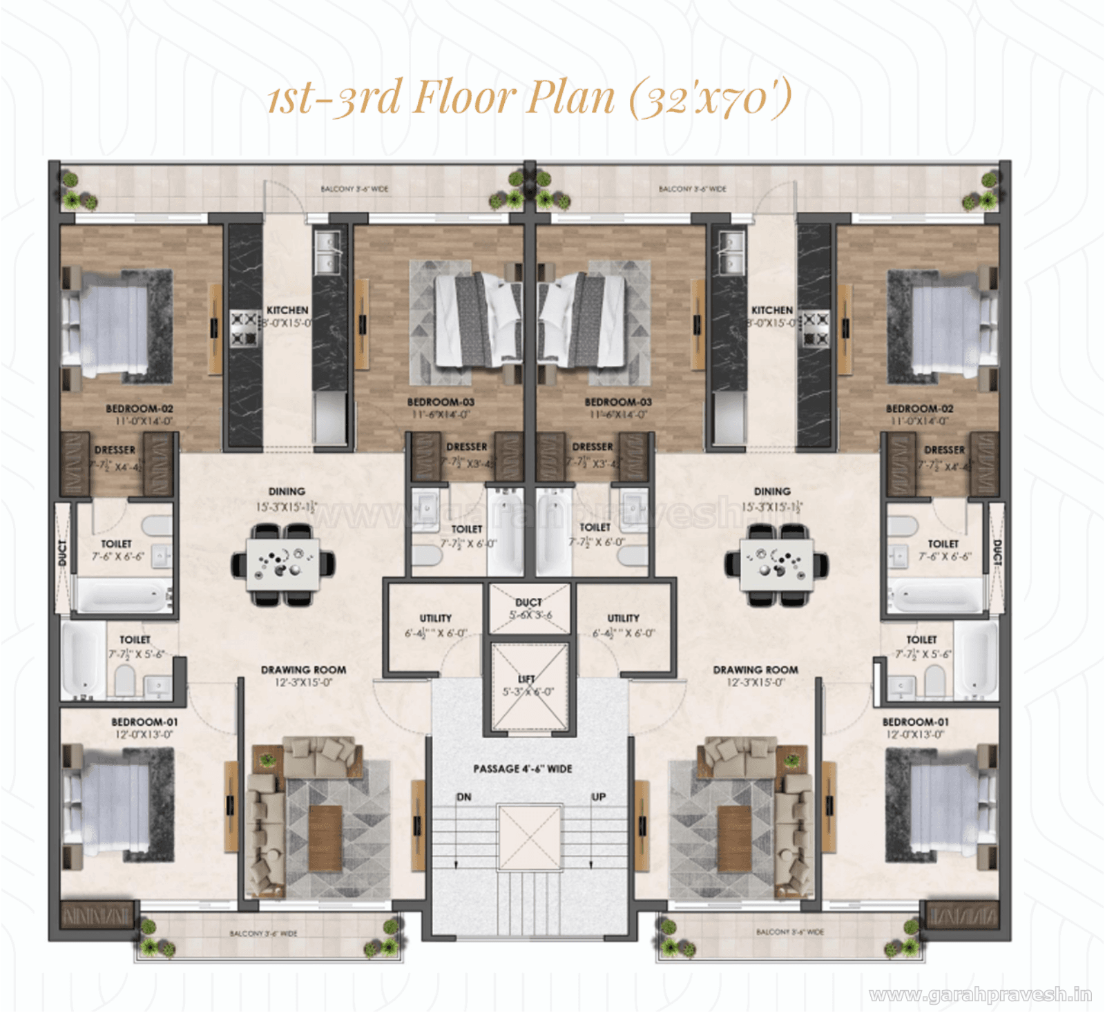 Floor plan — 3BHK, Amari Vintage Arch