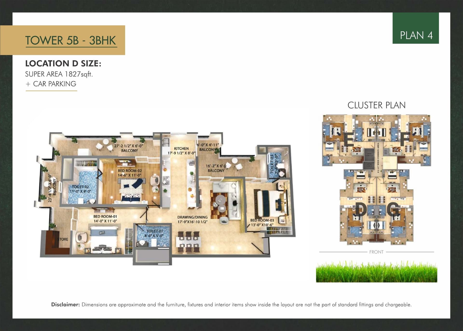 Floor plan — 3BHK · Tower 5B · Plan 4, Trishla City