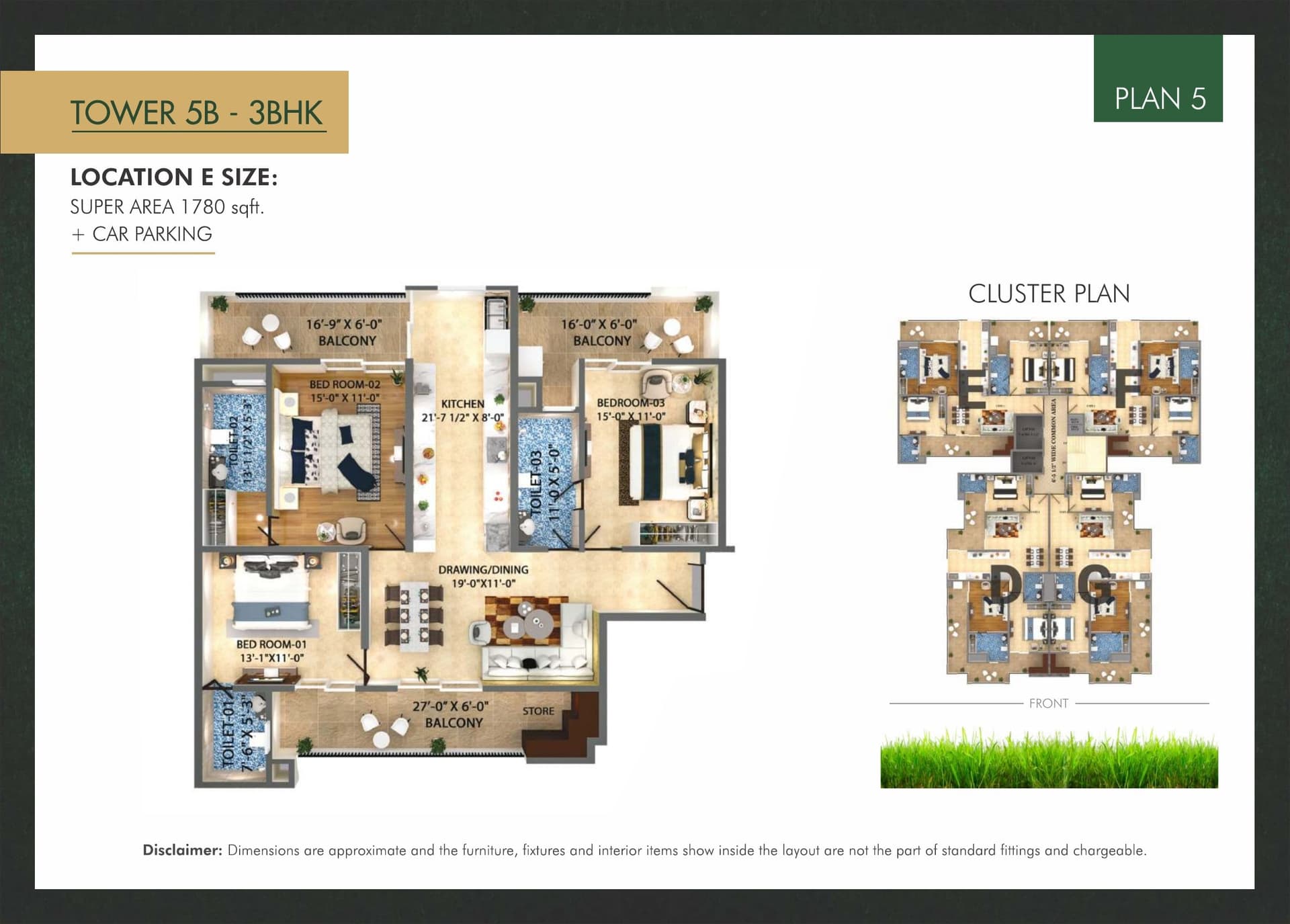 Floor plan — 3BHK · Tower 5B · Plan 5, Trishla City