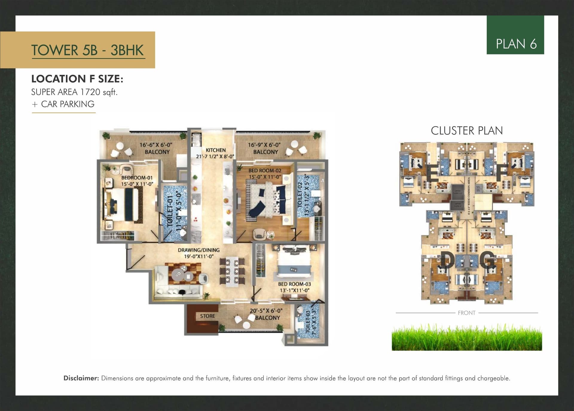 Floor plan — 3BHK · Tower 5B · Plan 6, Trishla City
