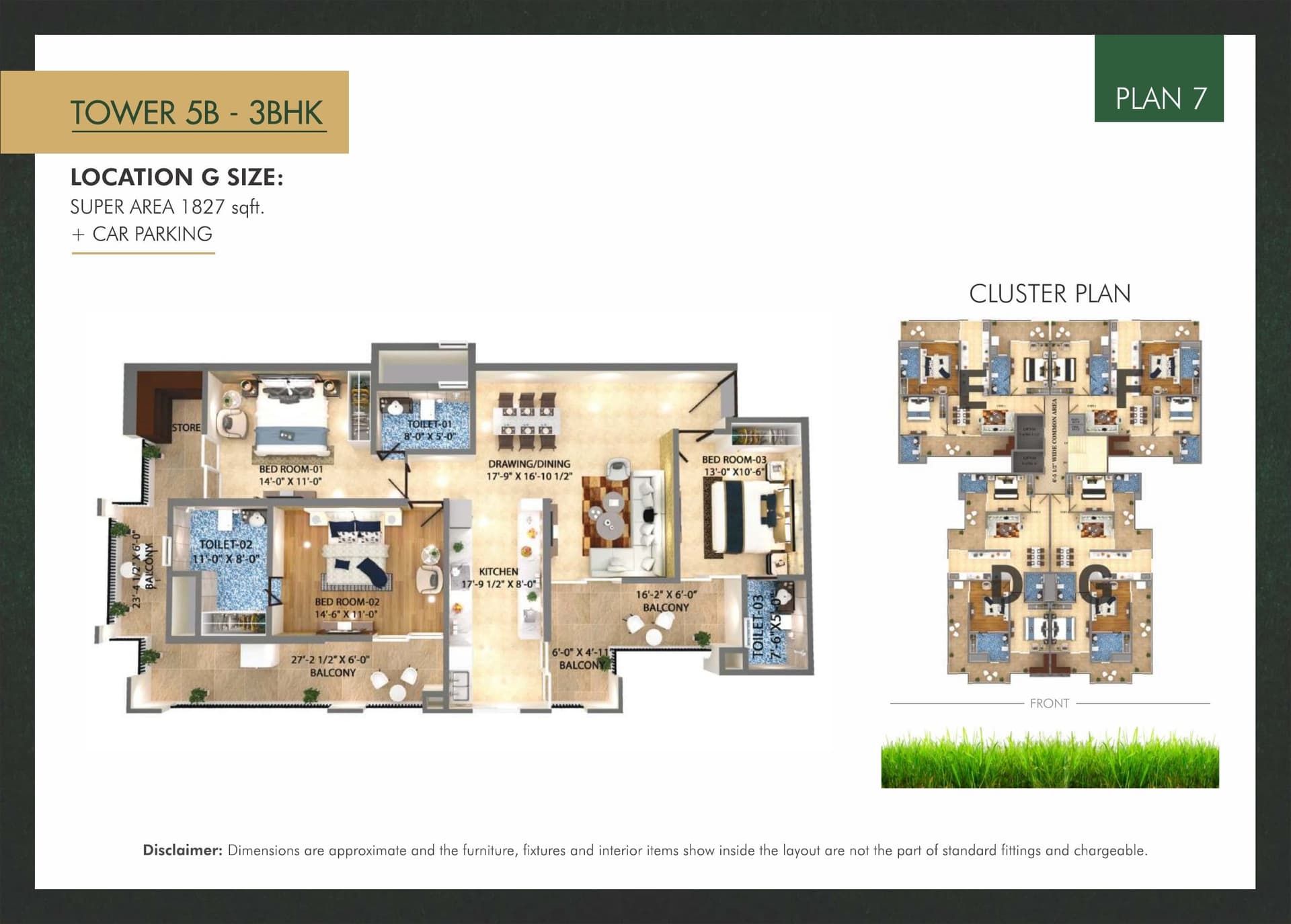 Floor plan — 3BHK · Tower 5B · Plan 7, Trishla City