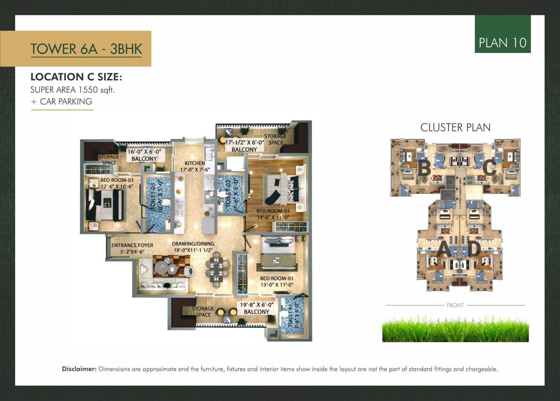 Floor plan — 3BHK · Tower 6A · Plan 10, Trishla City