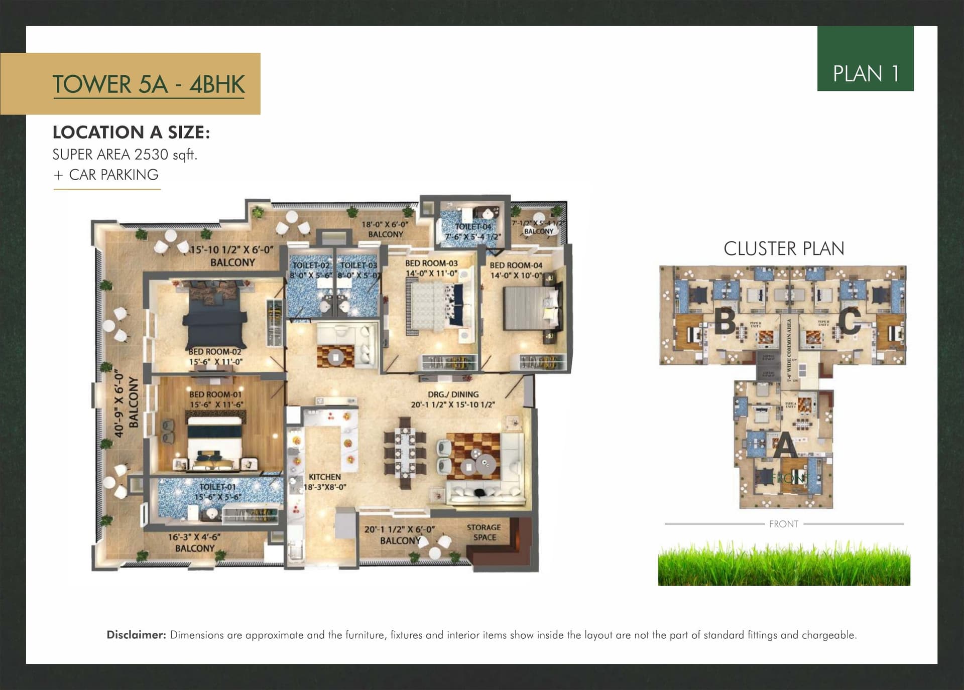Floor plan — 4BHK · Tower 5A · Plan 1, Trishla City