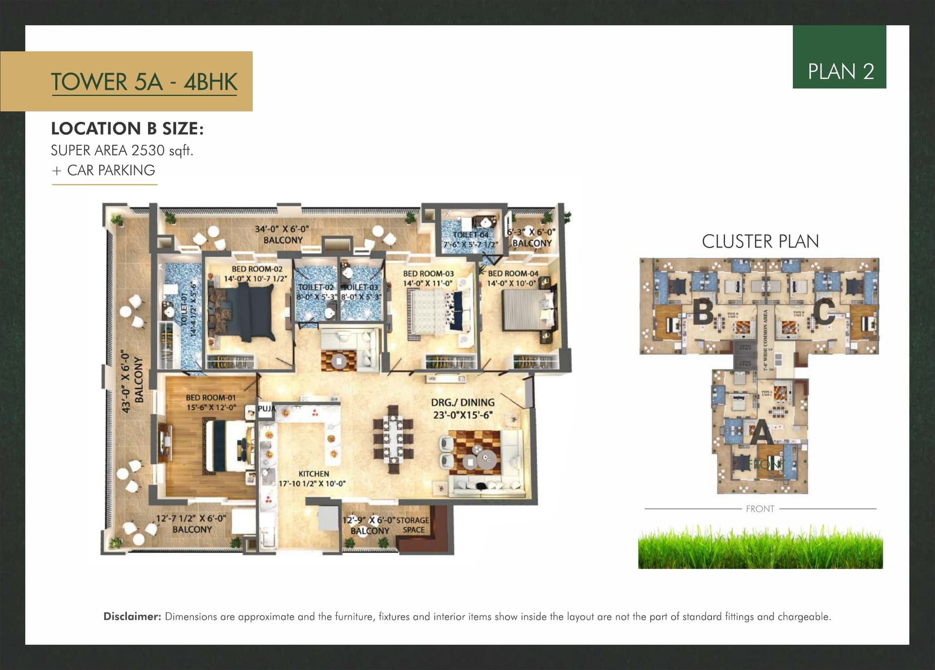 Floor plan — 4BHK · Tower 5A · Plan 2, Trishla City
