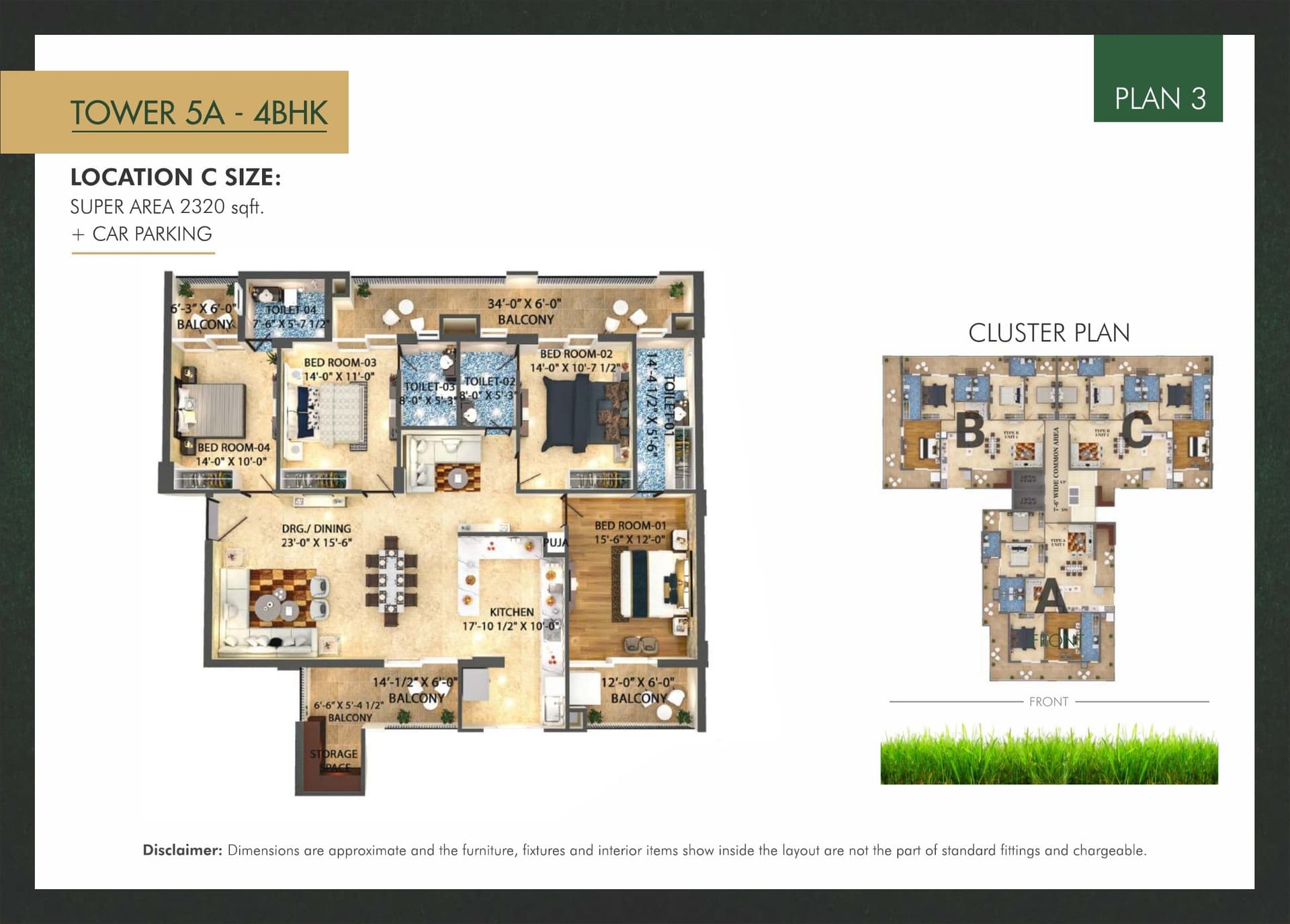 Floor plan — 4BHK · Tower 5A · Plan 3, Trishla City