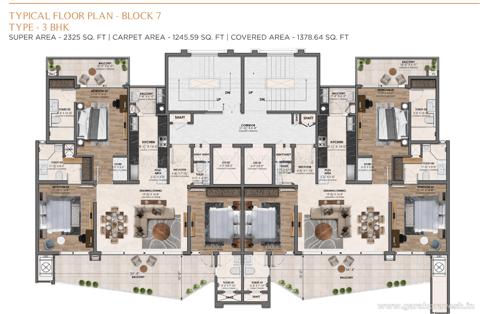 Floor plan — 3BHK, Vamana Arvindam