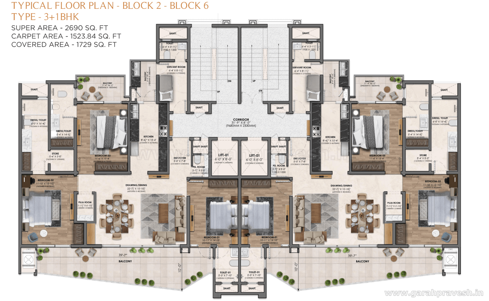 Floor plan — 3+1 BHK, Vamana Arvindam