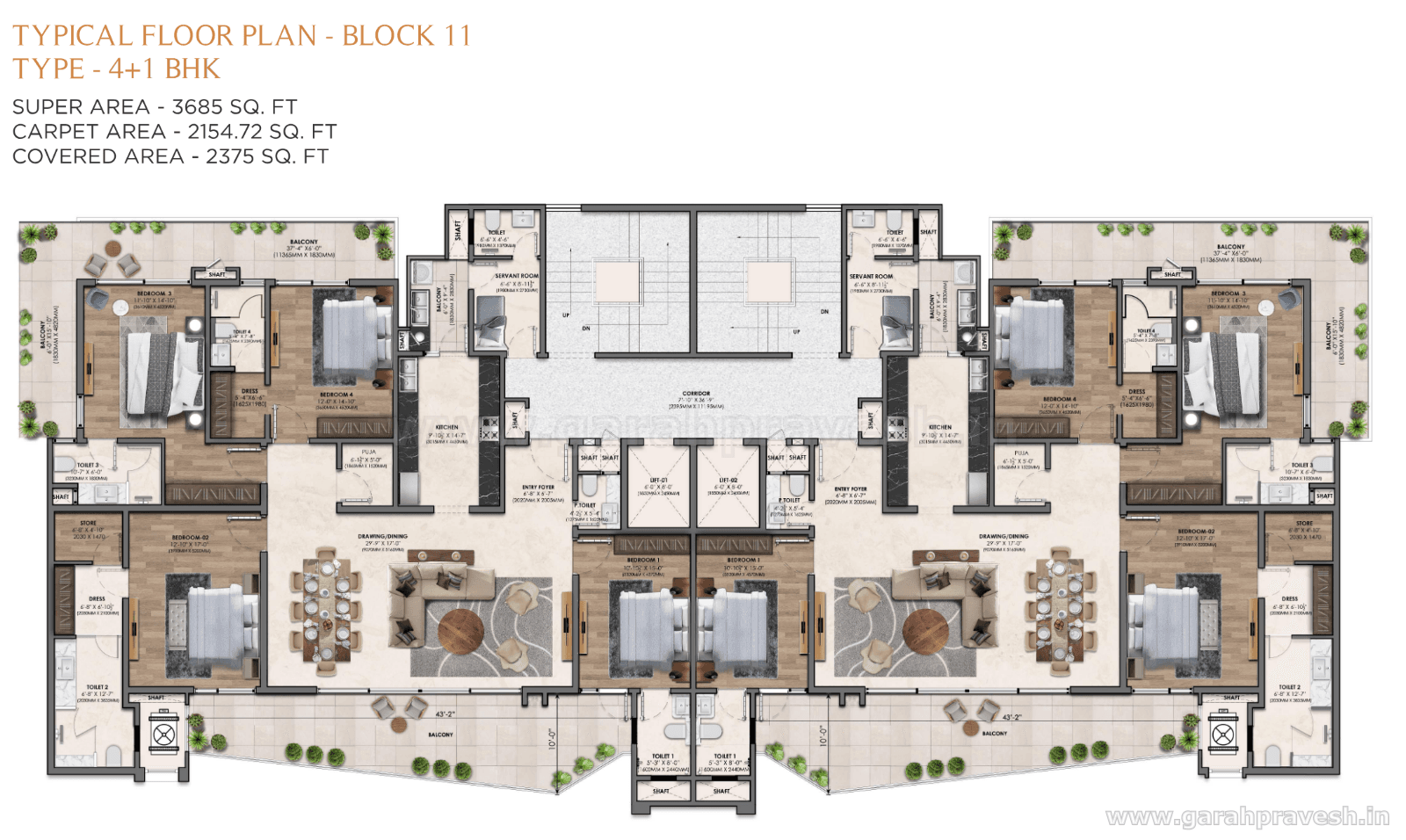 Floor plan — 4+1 BHK, Vamana Arvindam