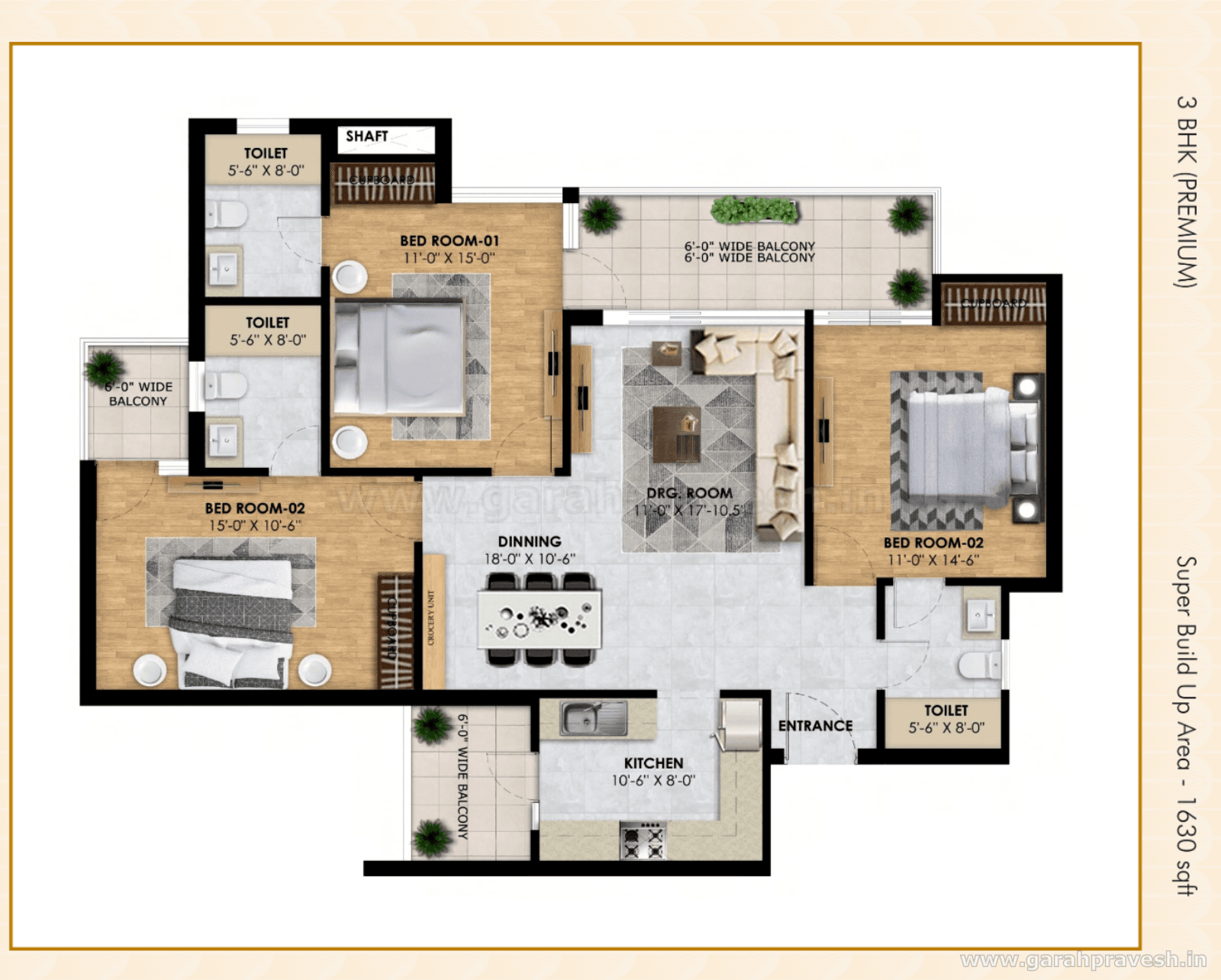 Floor plan — 3BHK, The Vibe