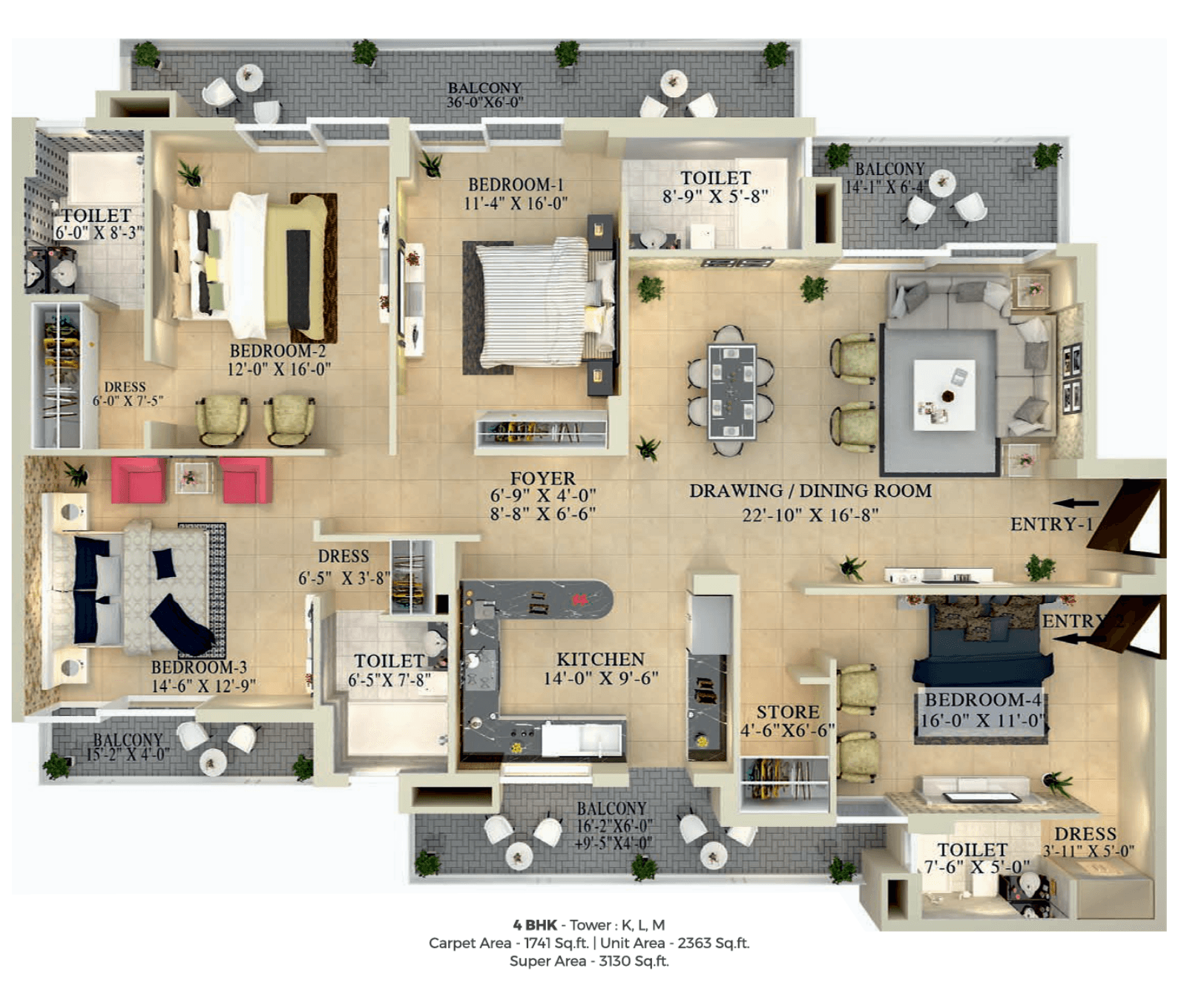 Floor plan — 4BHK, Green Lotus Utsav