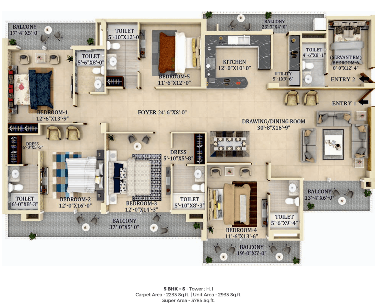 Floor plan — 5BHK+1, Green Lotus Utsav