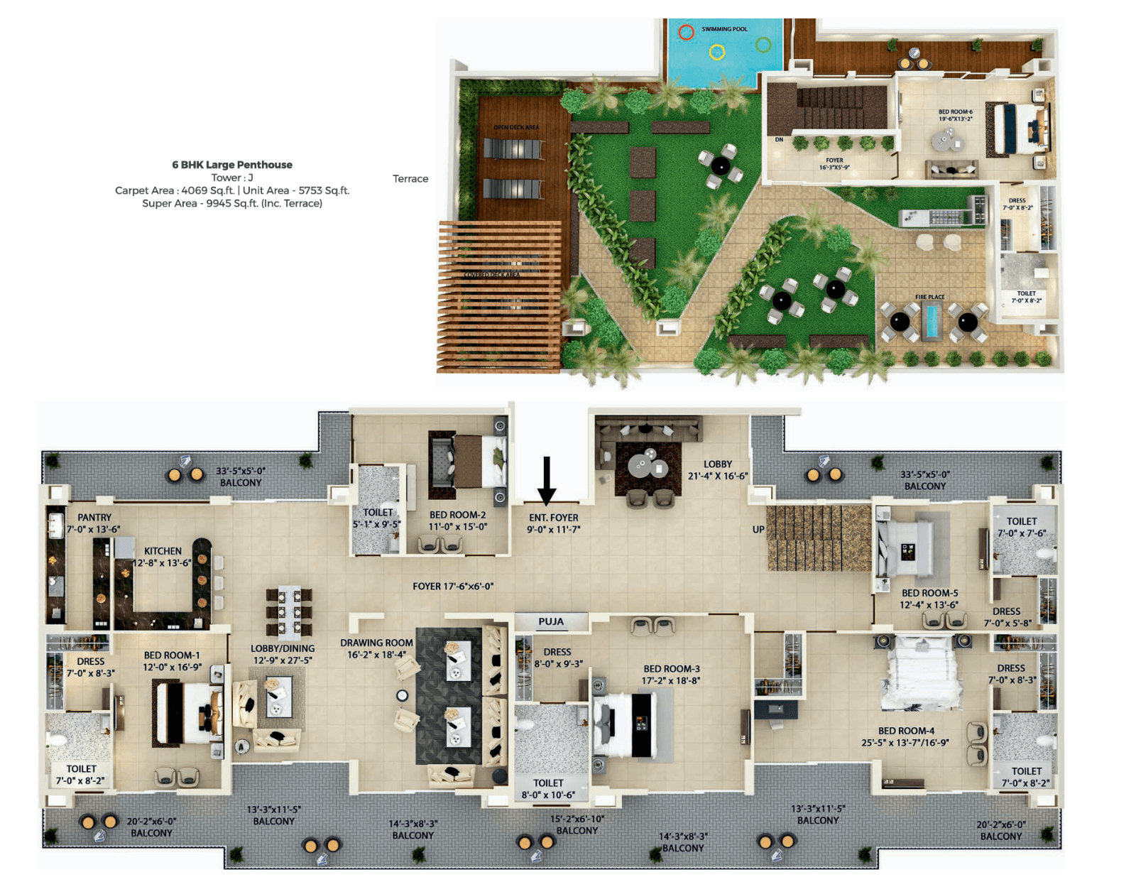 Floor plan — 6BHK+1 Penthouse, Green Lotus Utsav