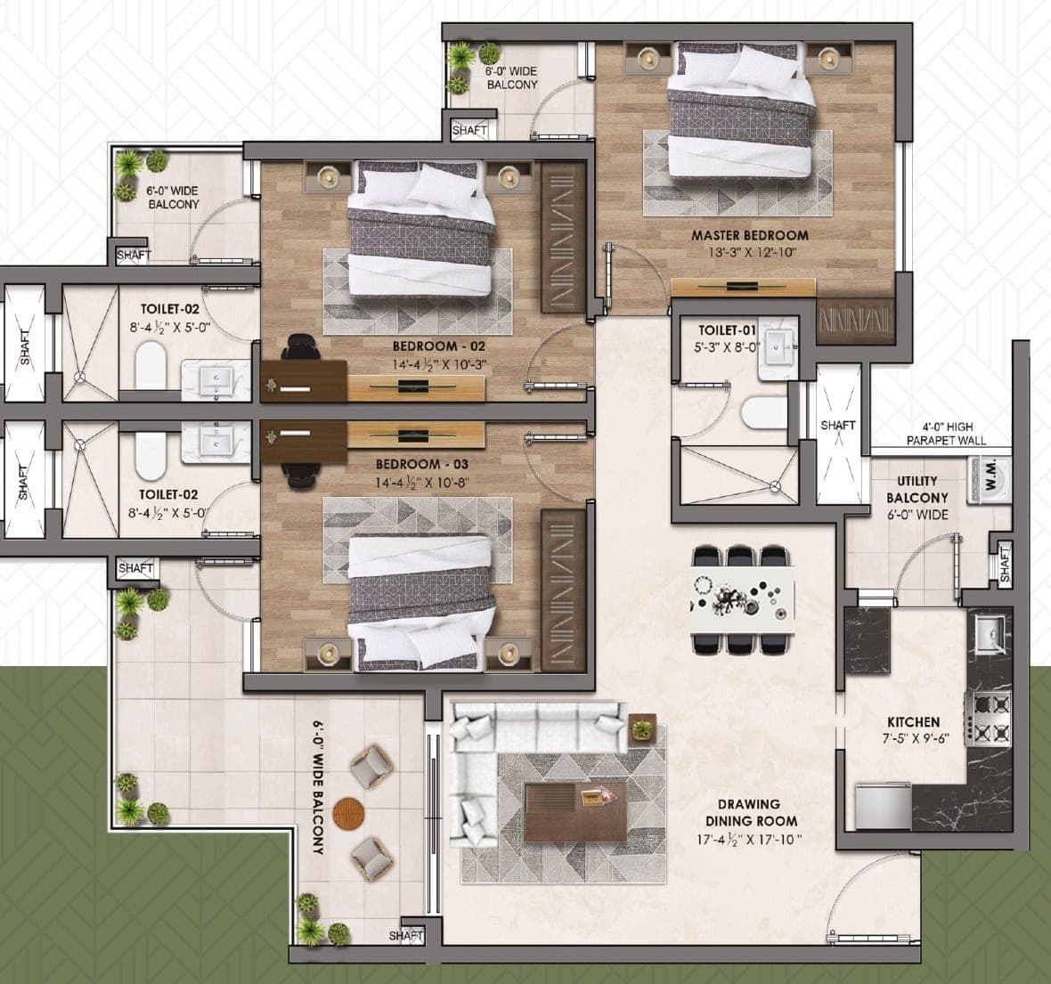 Floor plan — 3BHK Tower (S+14), Golden Era Homes