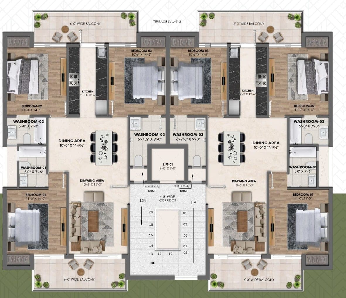 Floor plan — 3BHK Floor (S+4), Golden Era Homes