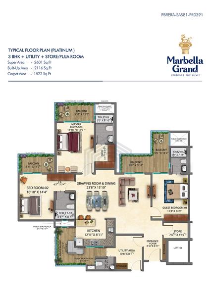 3BHK + Utility + Store/Pooja Room