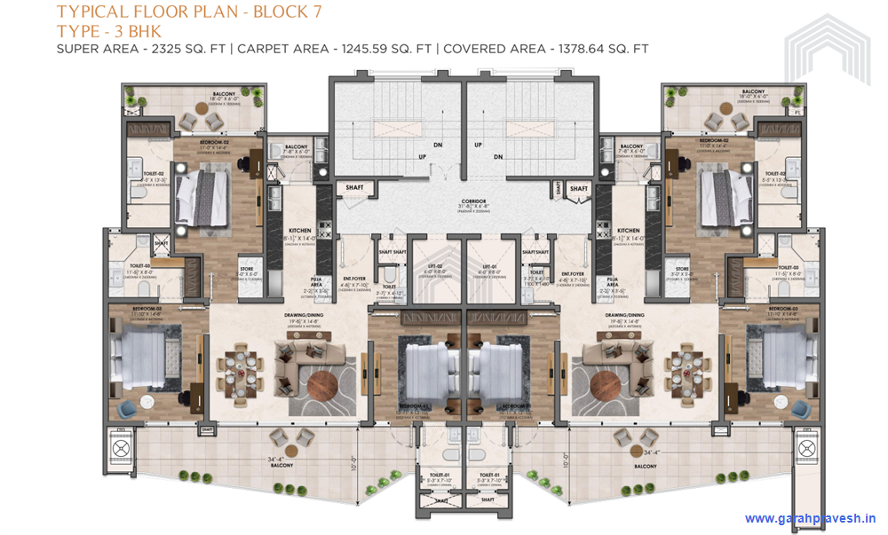 3BHK | 2325 Sq Ft |1.90CR