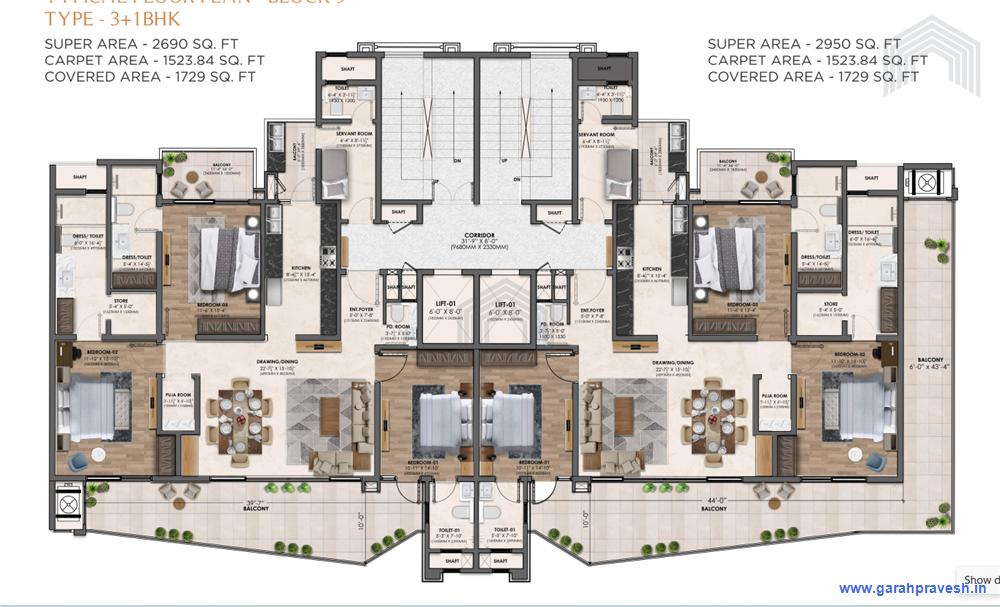 3+1BHK | 2690 Sq Ft |2.20CR