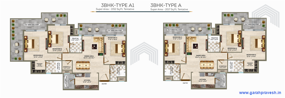 3BHK | 2050 Sq.Ft | 1.55 cr