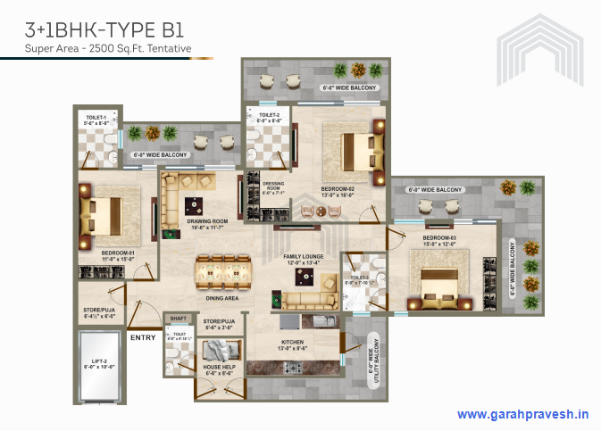 3+1 BHK |2450 Sq ft | 1.86 cr