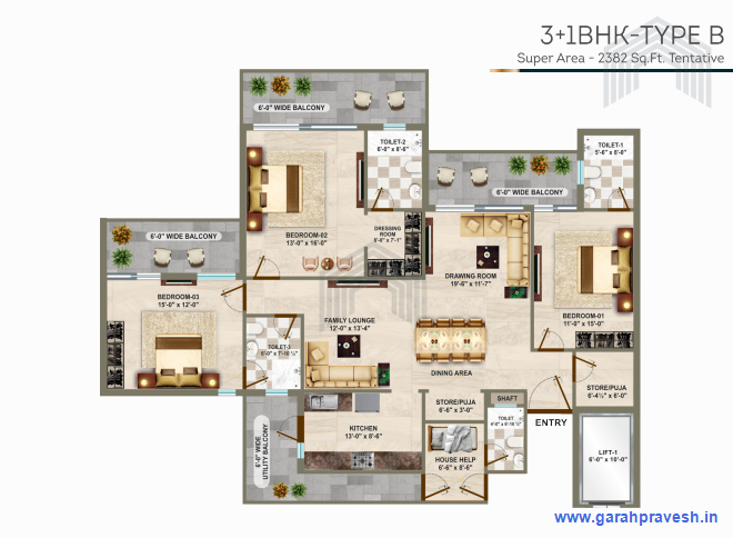 3+1 BHK |2450 Sq ft | 1.86 cr